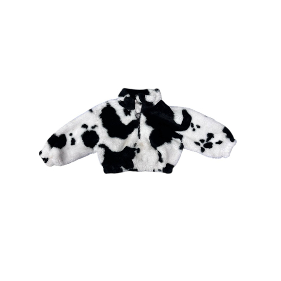 SHEIN Other - SHEIN Baby Jacket Black White Cow Print Faux Fur 2Y